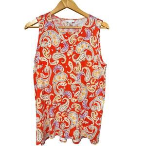J Jill Sleeveless Tank Top Red Orange Paisley lightweight soft  Flowy Summer M